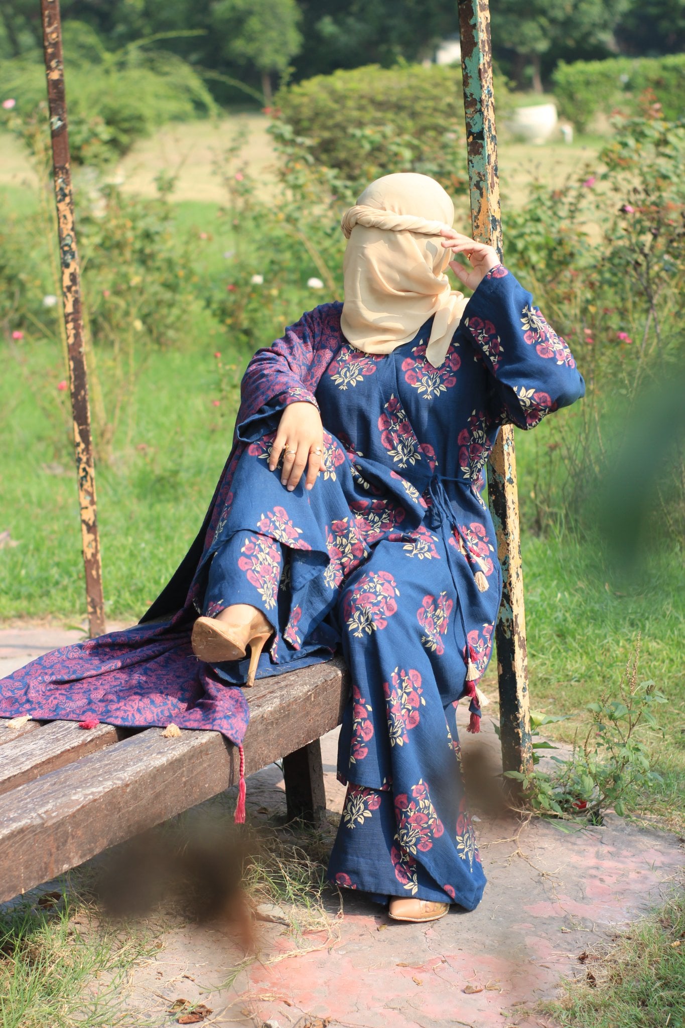 Midnight Bloom – Slub Khaddar Angrakha 3-Piece Suit
