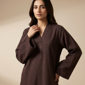 brown farshi shalwar kameez – elegant striped women outfit